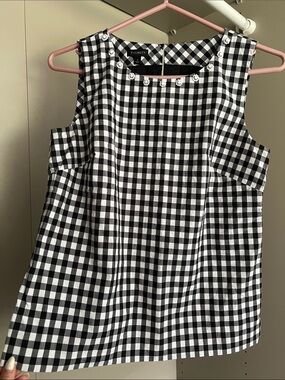 Talbots • Women’s 2 • Gingham Sleeveless Top •Embellished Neckline • BlackWhite